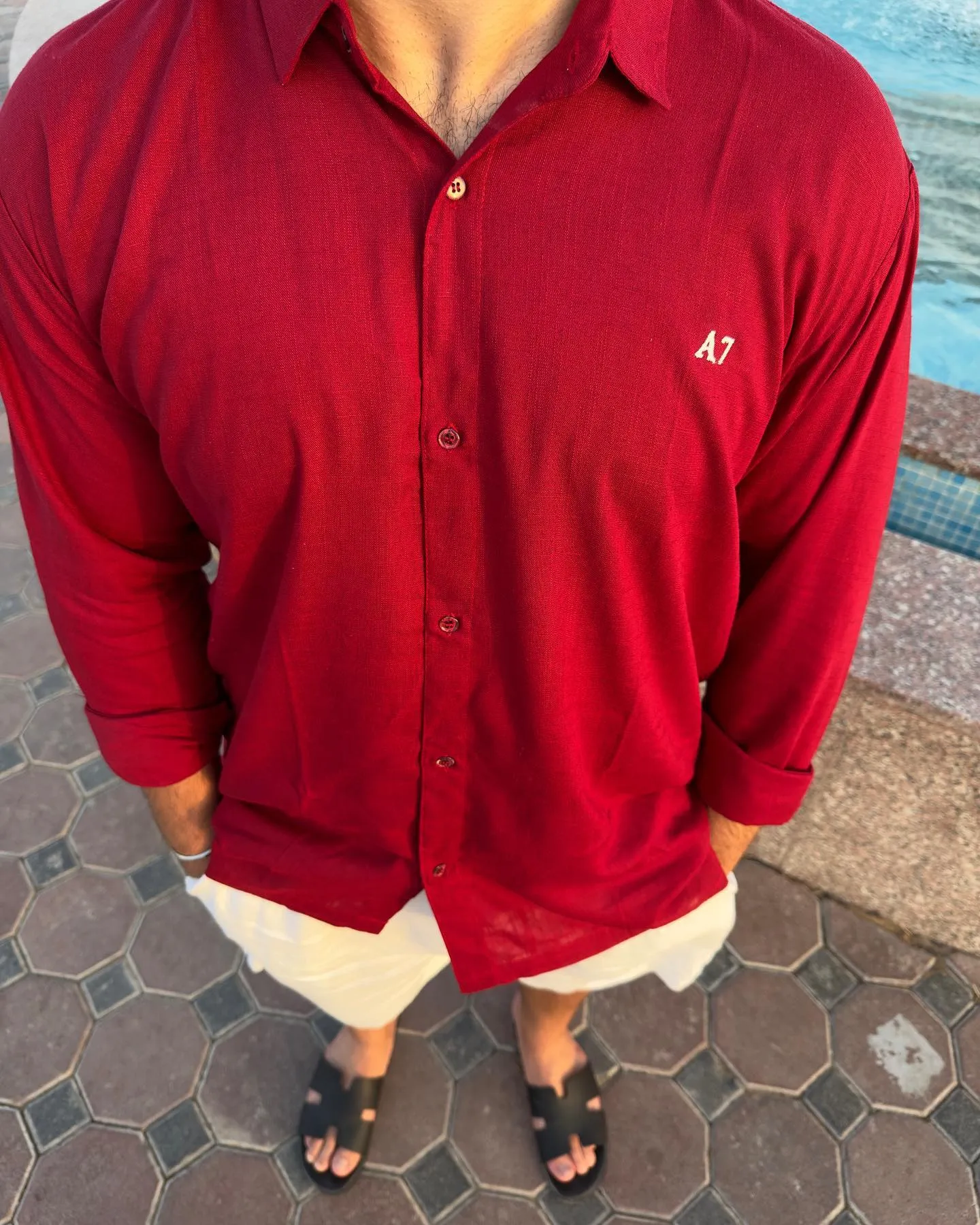 100% Linen Summer shirt red custom