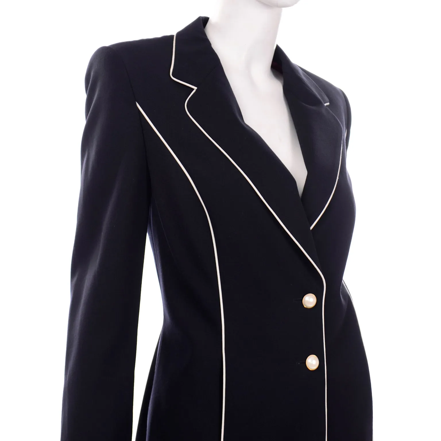 1990s Escada Midnight Navy Blue & White Blazer Jacket