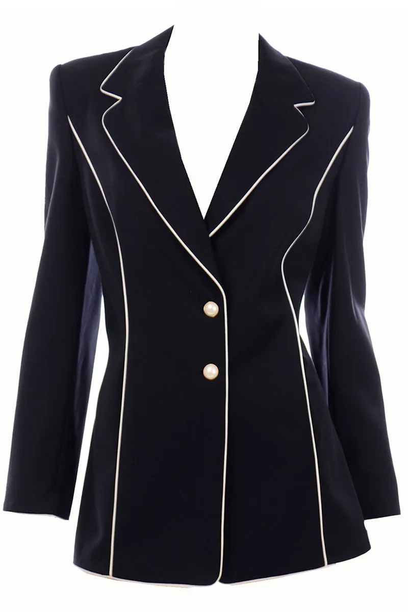 1990s Escada Midnight Navy Blue & White Blazer Jacket