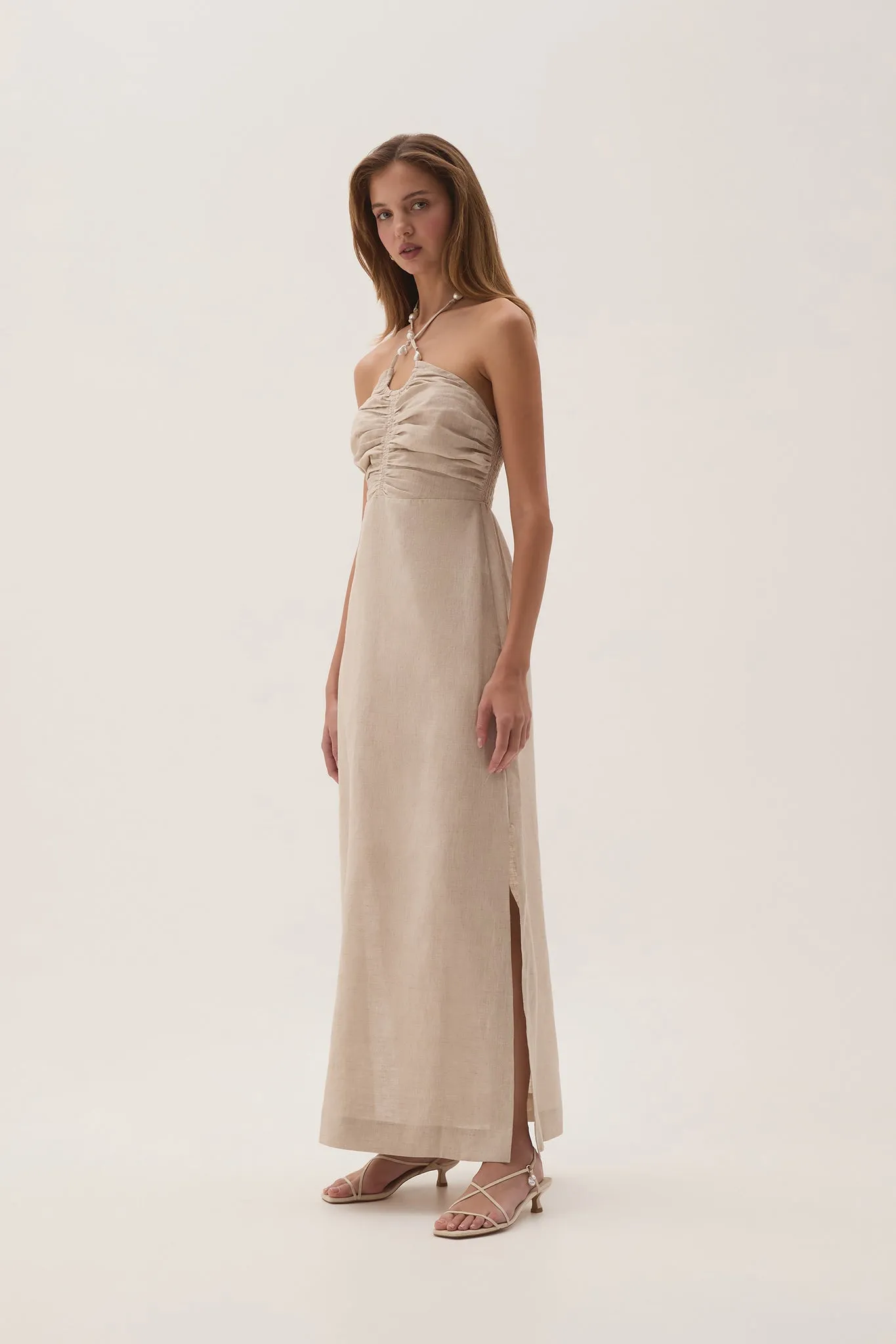 Akoya Ruched Midi Dress