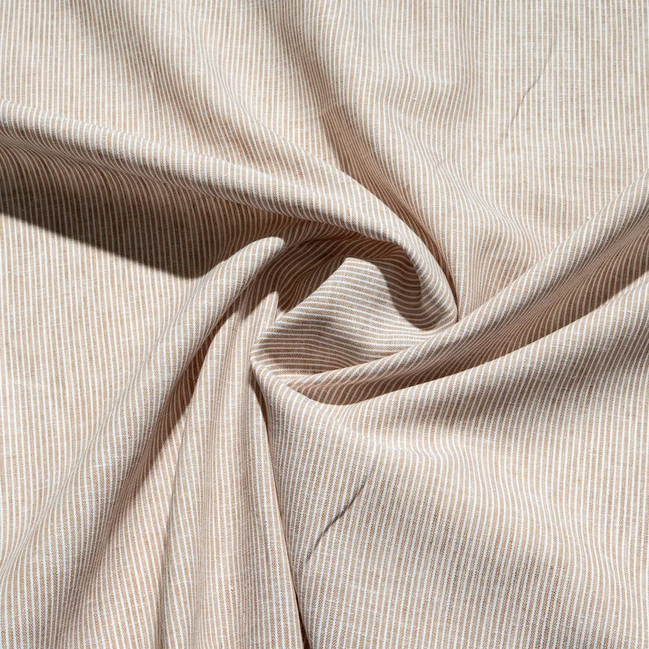 Beige & White Thin Striped Pure Linen