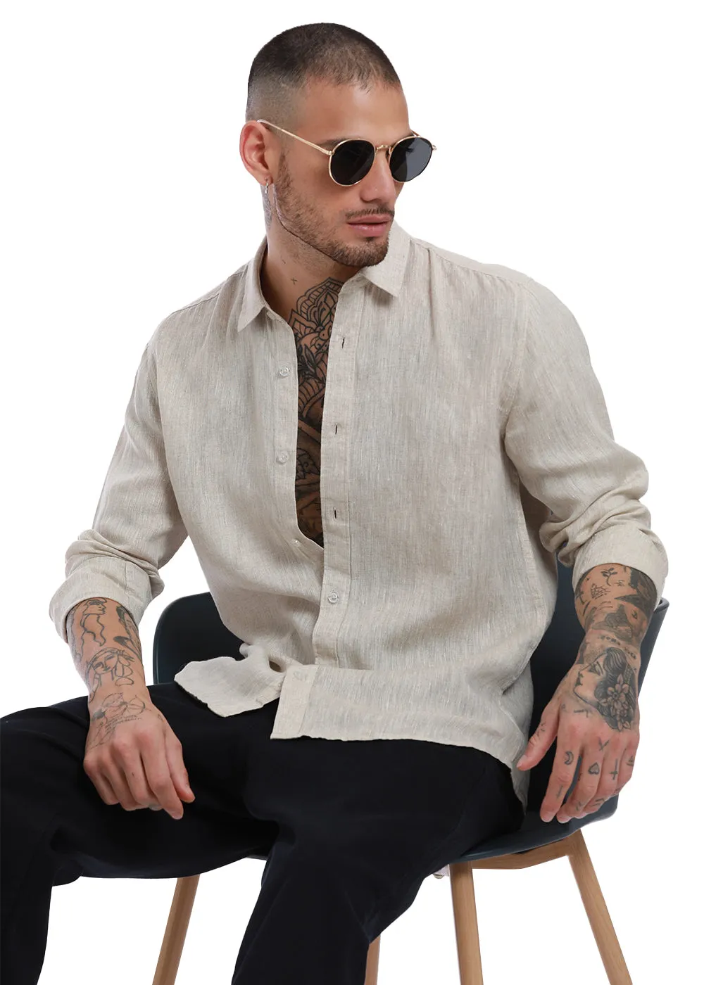 Beige Pure Irish Linen Shirt