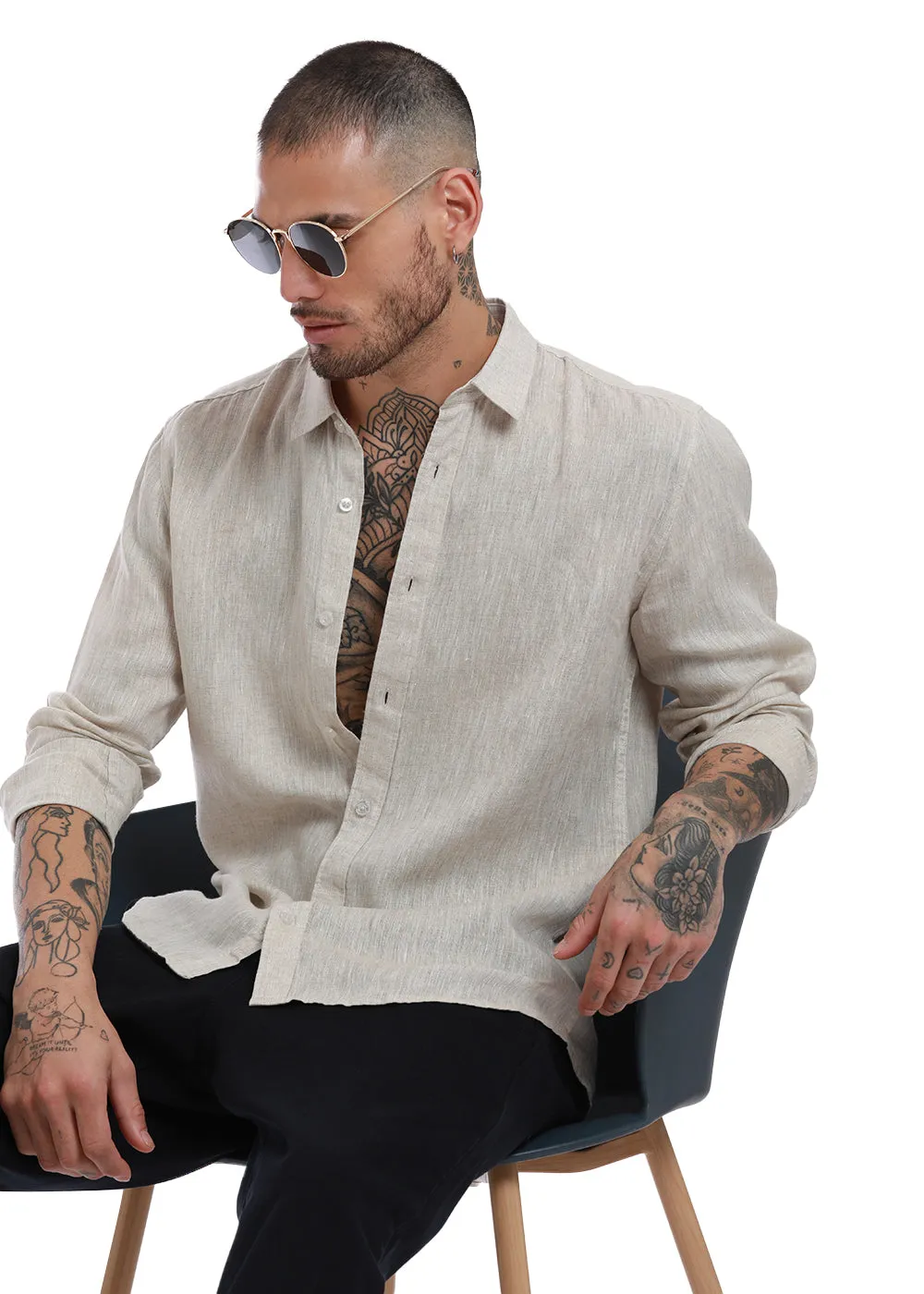 Beige Pure Irish Linen Shirt