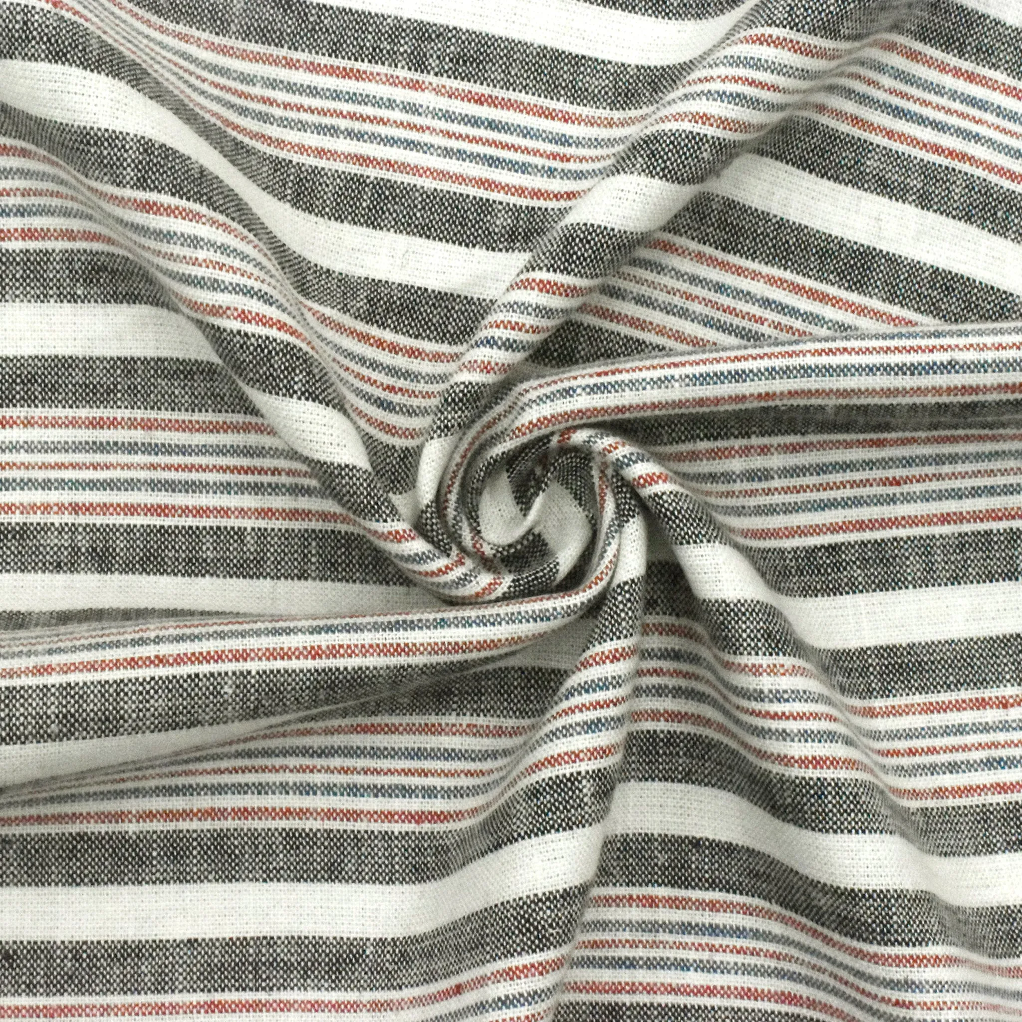 Blue-Red-Multi Striped Cotton-Linen Blend Shirting Fabric