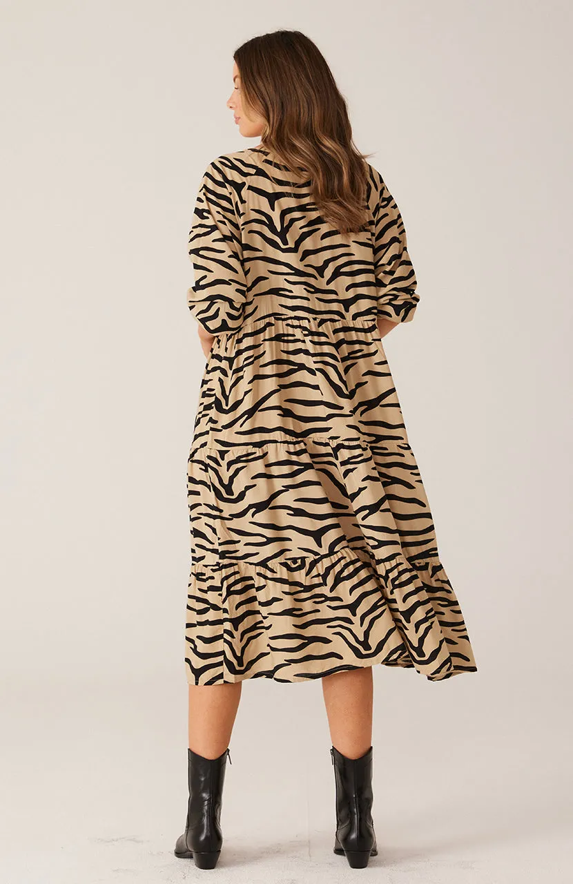 Cali Midi Dress - Taupe Zebra