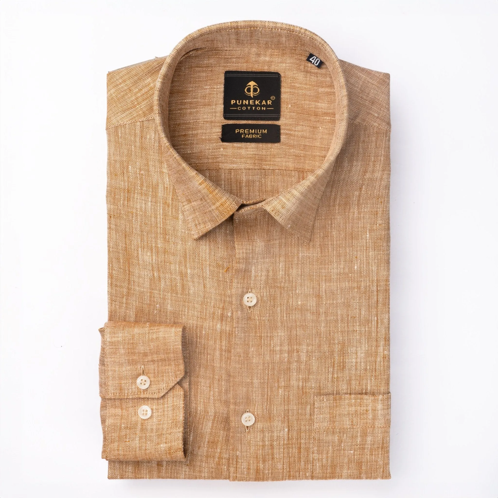 Camel Color Prime Linen Shirt For Men