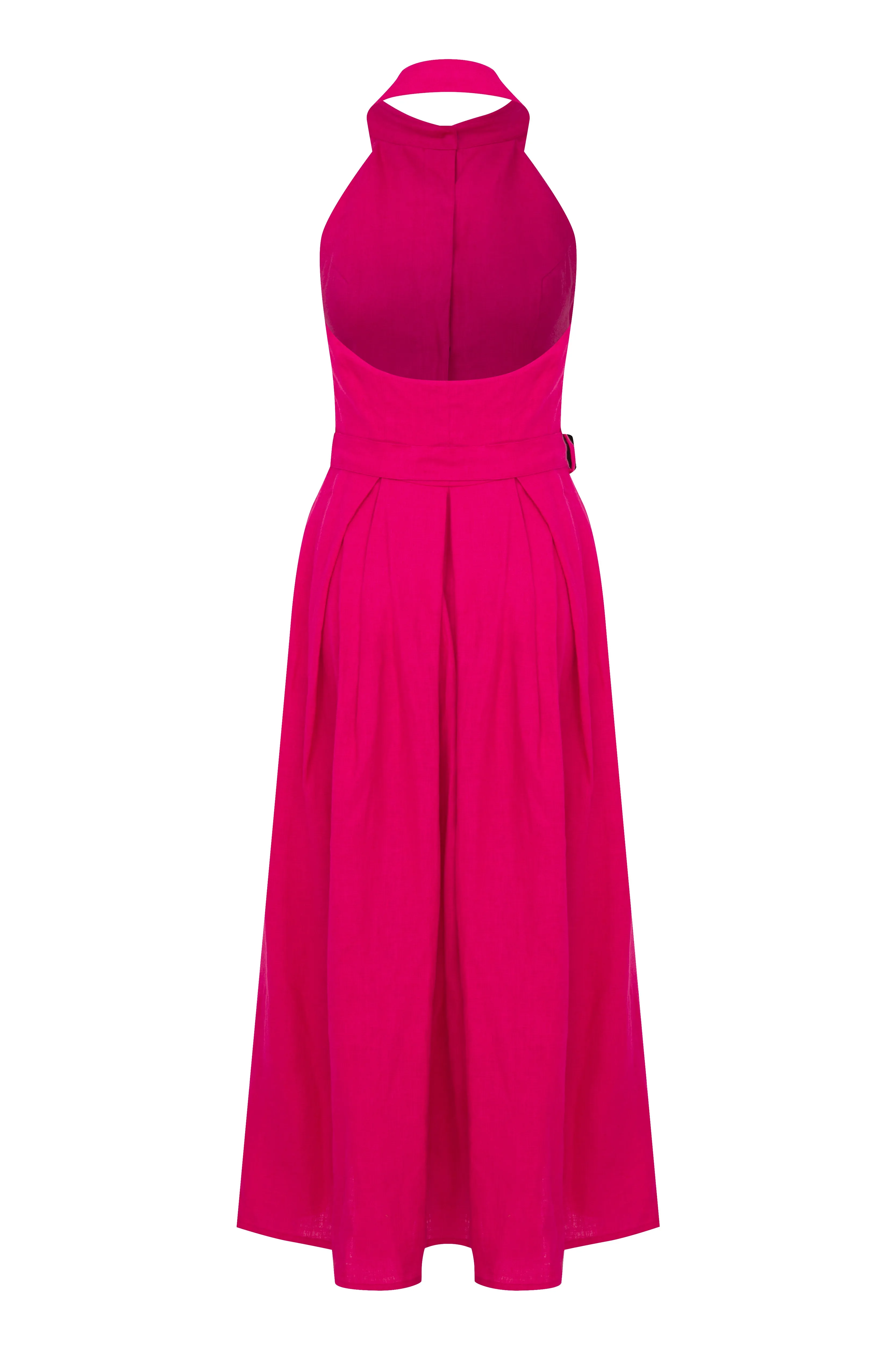 Carrie Linen Midi Dress in Berry Pink