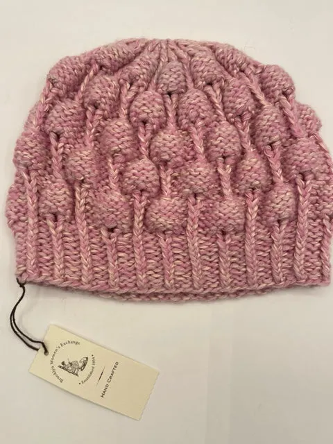 Child M/L Pink Cashmere and Silk Acorn Bobble Knit Hat