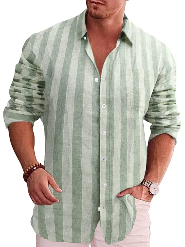 Classic Casual Printed Button Down Cotton Linen Shirt (Us Only)