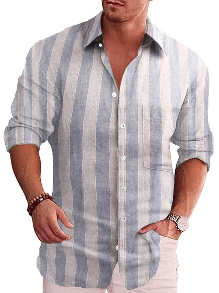 Classic Casual Printed Button Down Cotton Linen Shirt (Us Only)