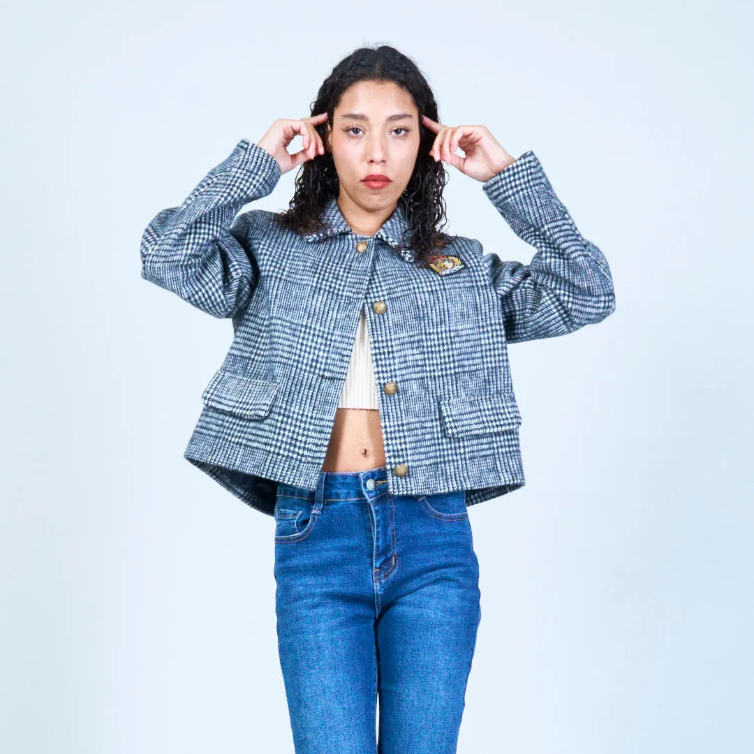 Classic plaid cropped blazer wholesale