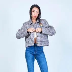 Classic plaid cropped blazer wholesale