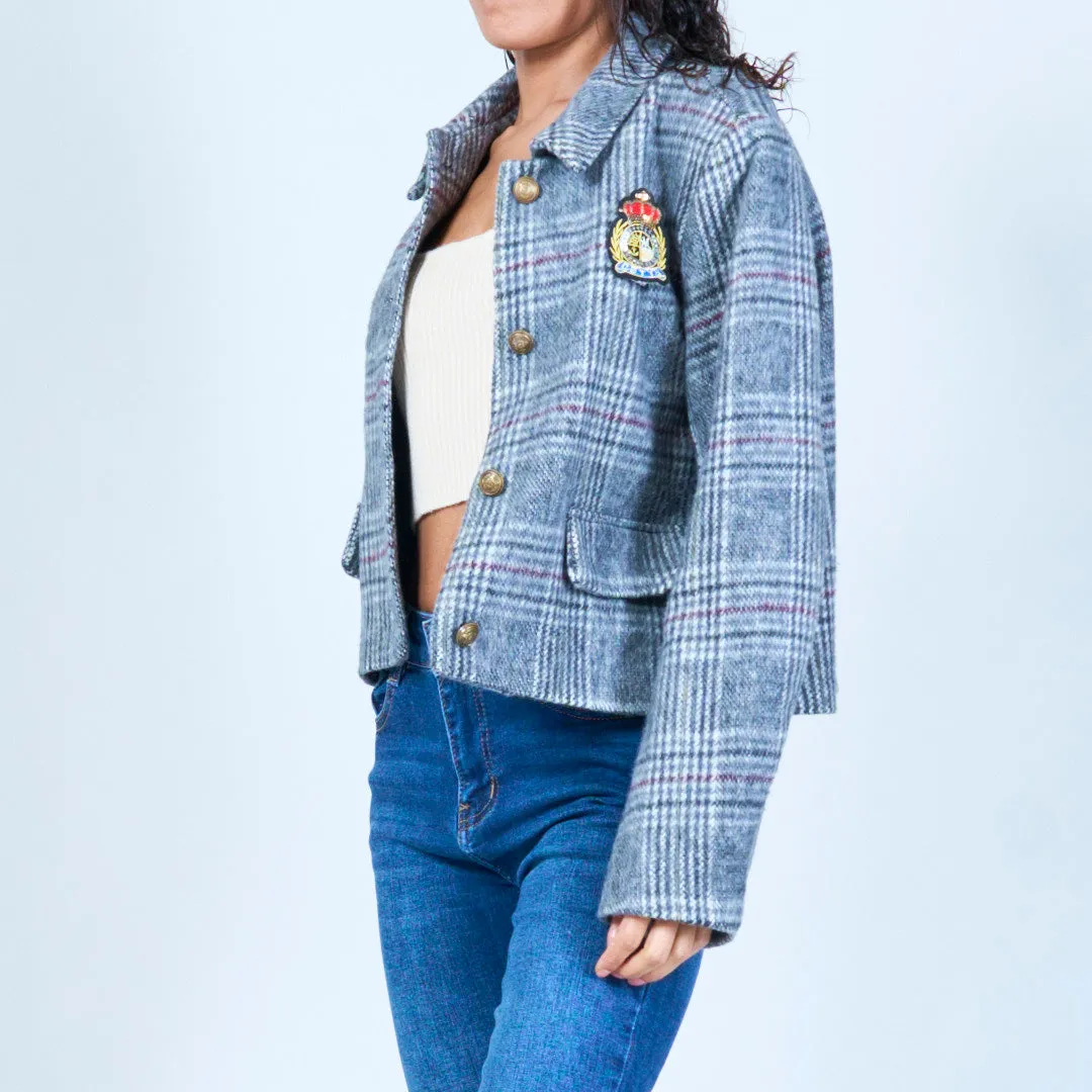 Classic plaid cropped blazer wholesale