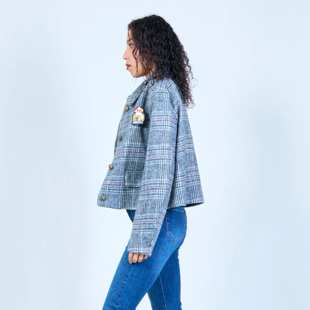 Classic plaid cropped blazer wholesale