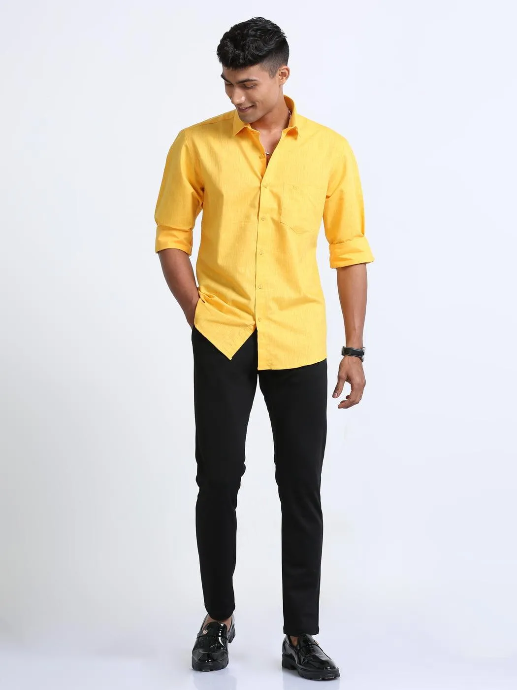 Cotton Linen Yellow Colour Shirt Full Sleeve