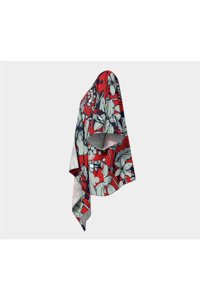 Crimson Floral Draped Kimono