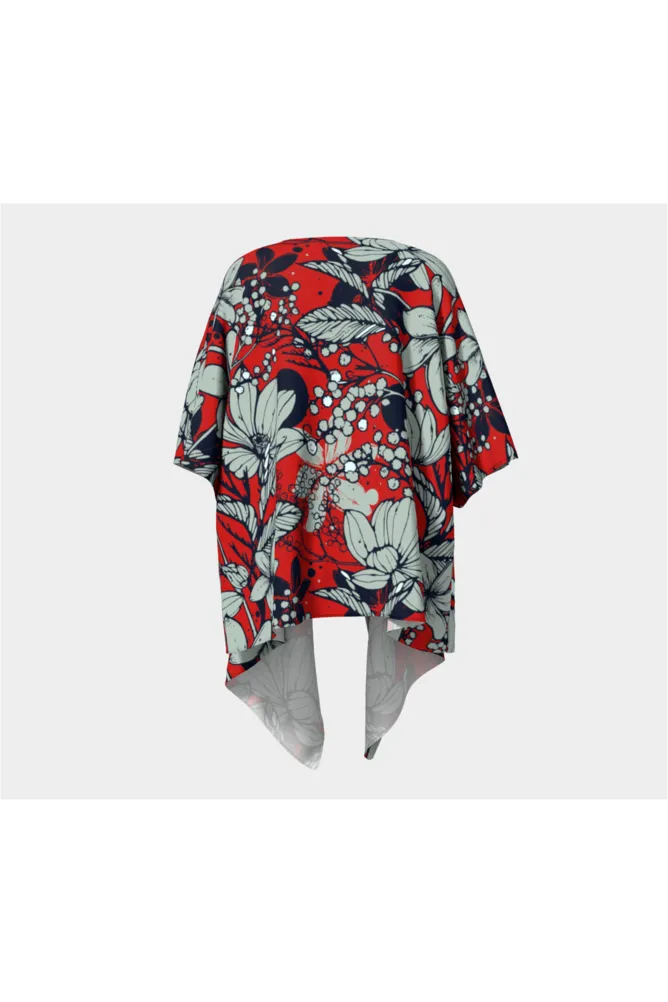 Crimson Floral Draped Kimono