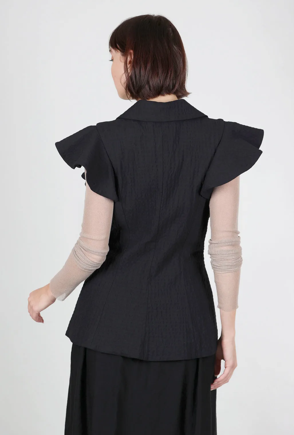 Embossed Ruffle Vest, Black