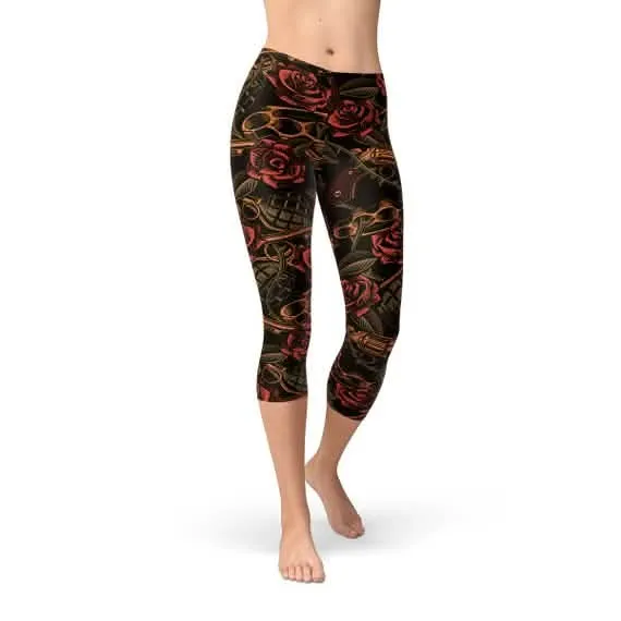 Fierce Floral Performance Capri Leggings for Women