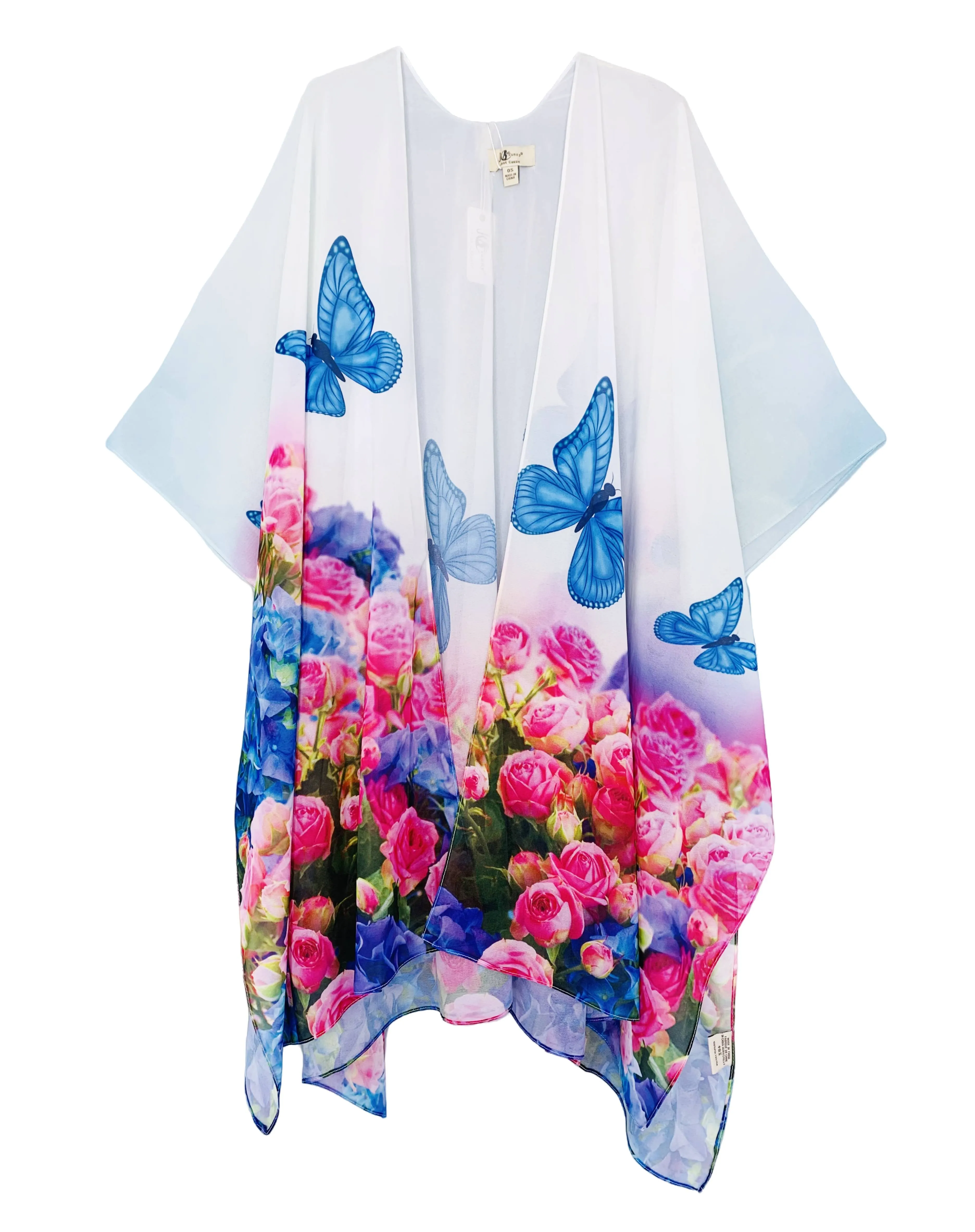 JC071043 Blue-Fuchsia Butterfly & Floral Kimono