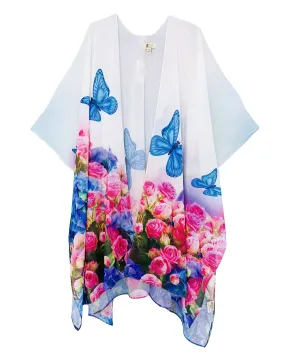 JC071043 Blue-Fuchsia Butterfly & Floral Kimono