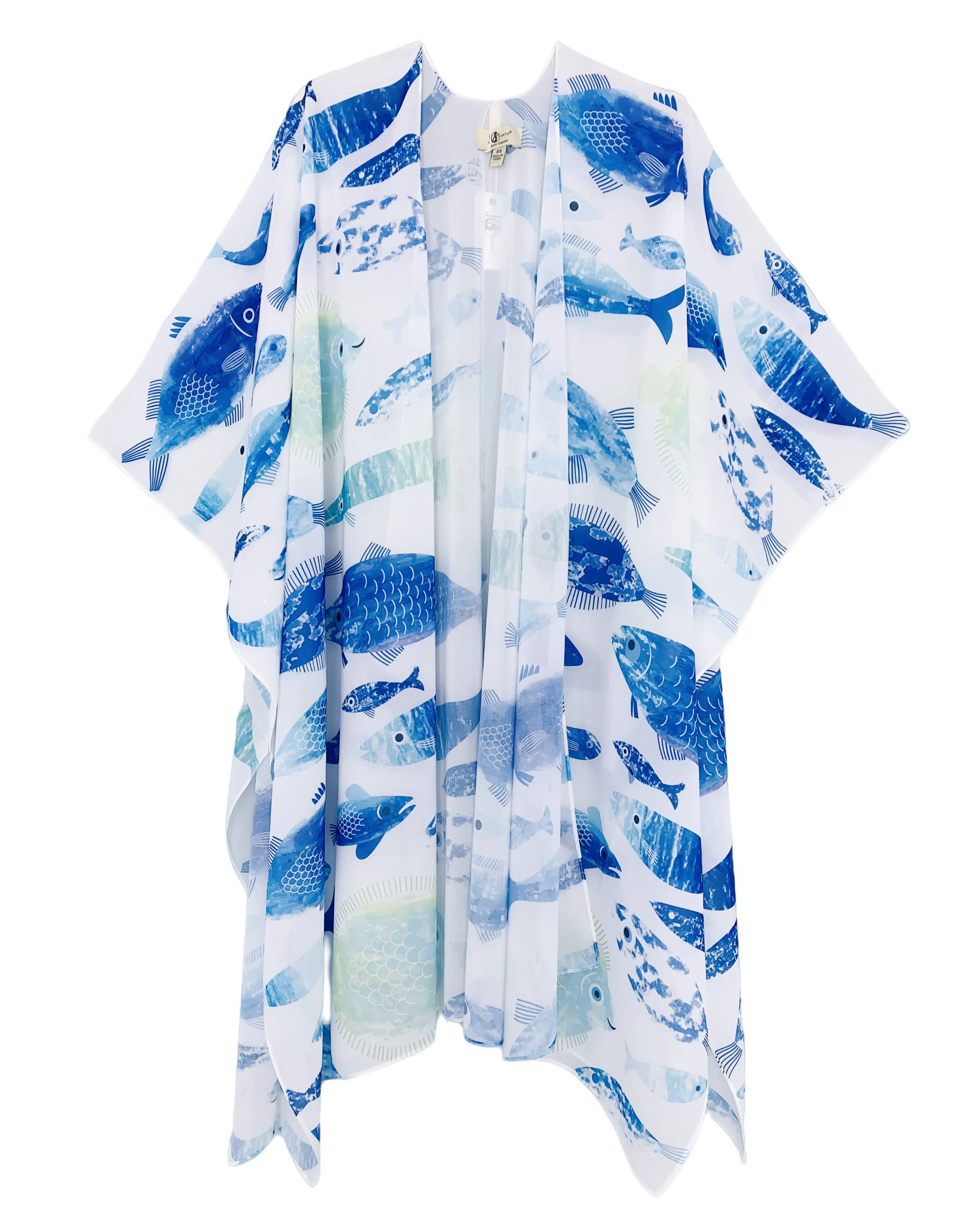 JC071050 Blue-Aqua Fish Kimono