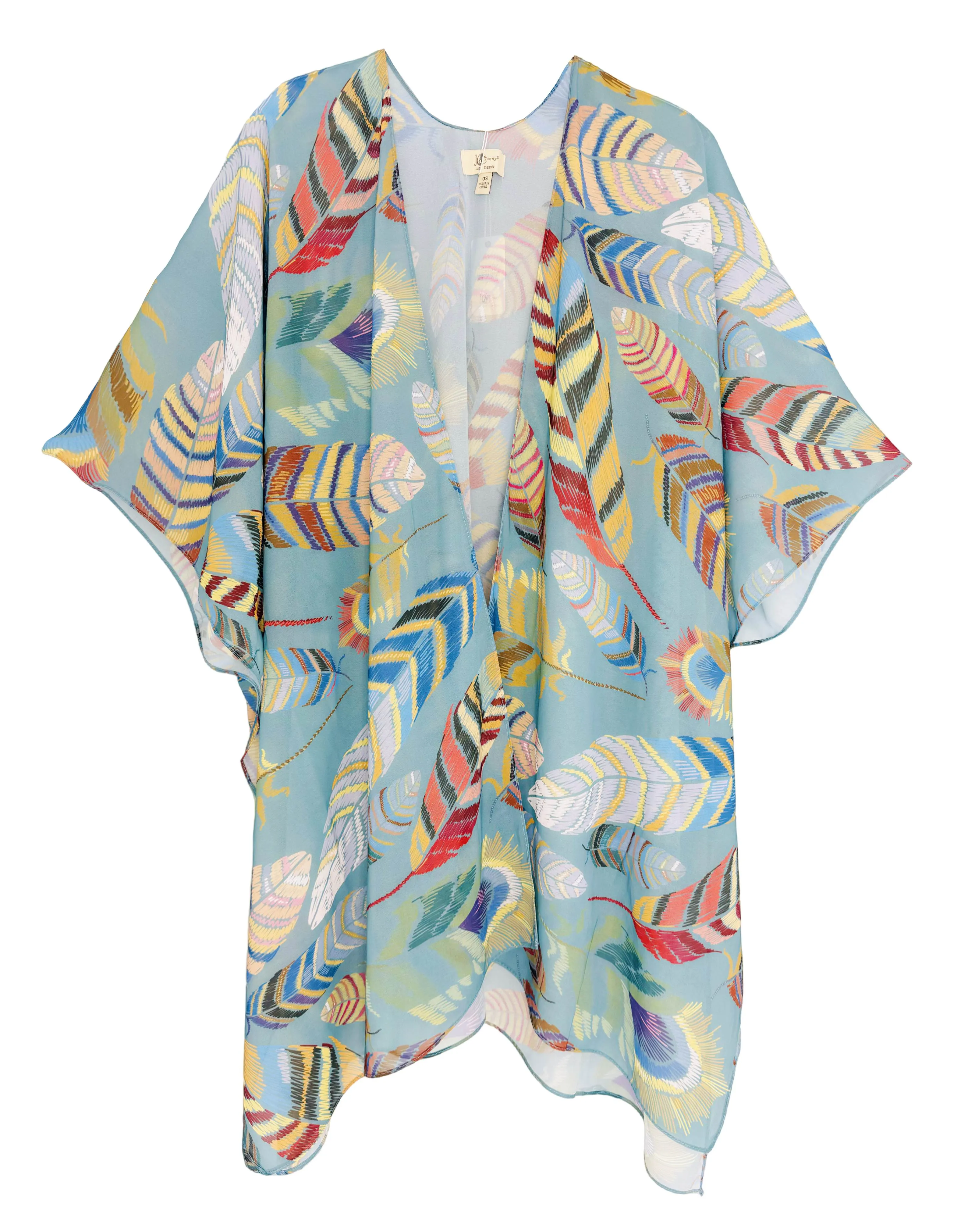 JC071070 Aqua-Multi Feather Kimono