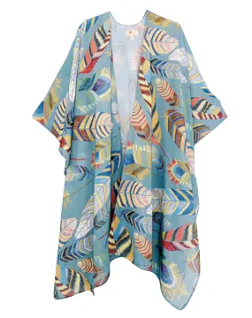 JC071070 Aqua-Multi Feather Kimono