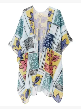 JC071216 Aqua-Multi Floral Patchwork Kimono