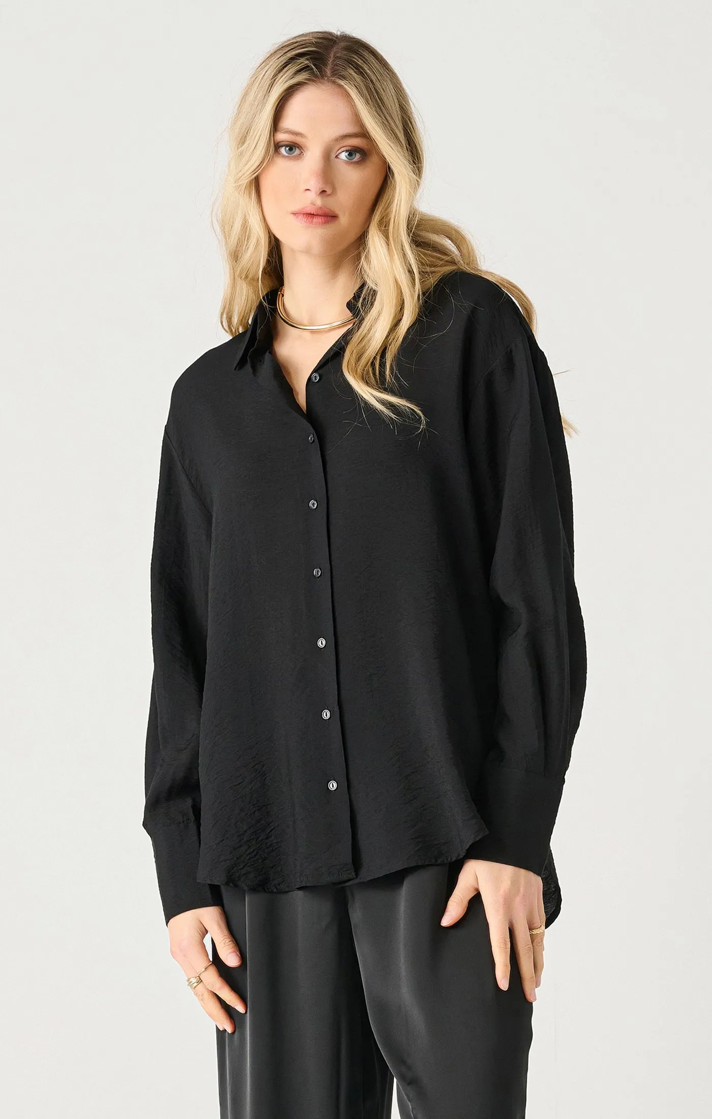 Long Sleeve Flowy Satin Blouse | Black