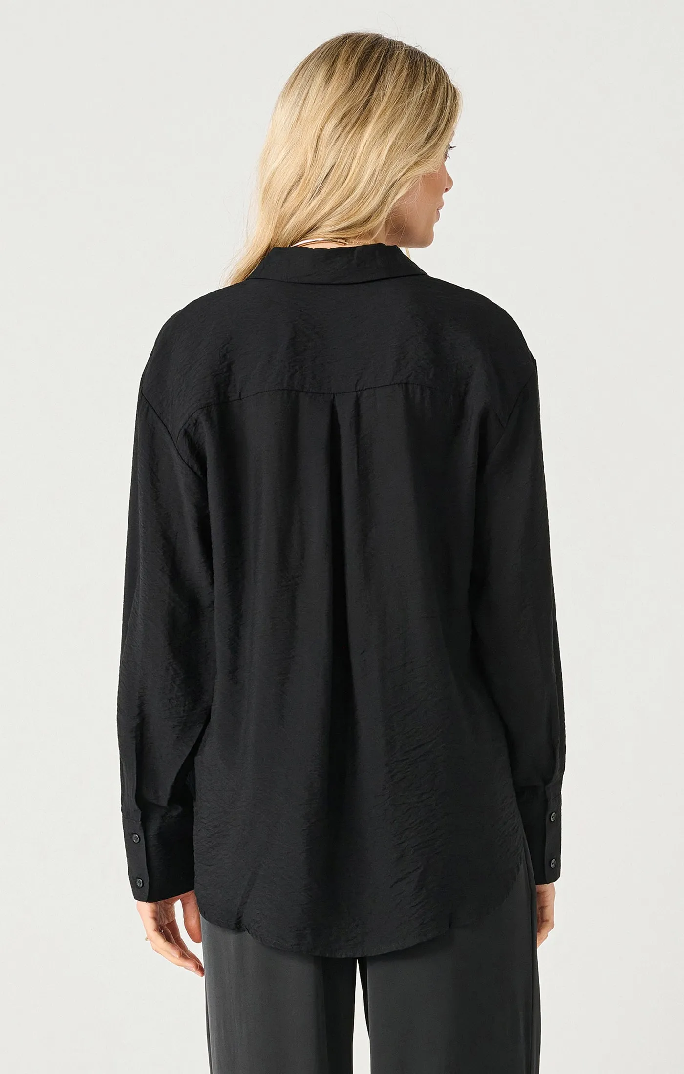 Long Sleeve Flowy Satin Blouse | Black