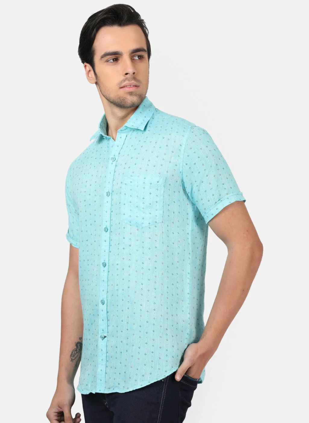 Men Blue Printed Shirts