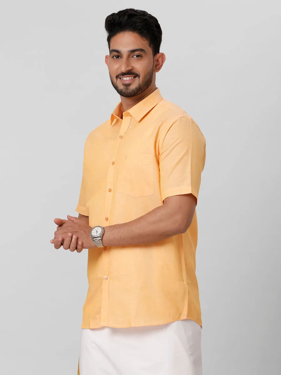 Men Linen Cotton Shirt Orange LF8