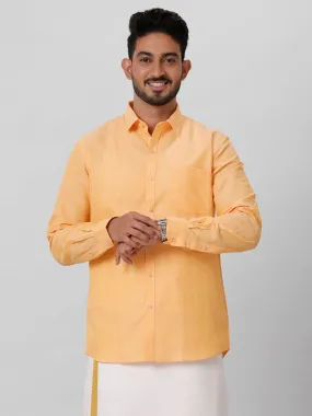 Men Linen Cotton Shirt Orange LF8