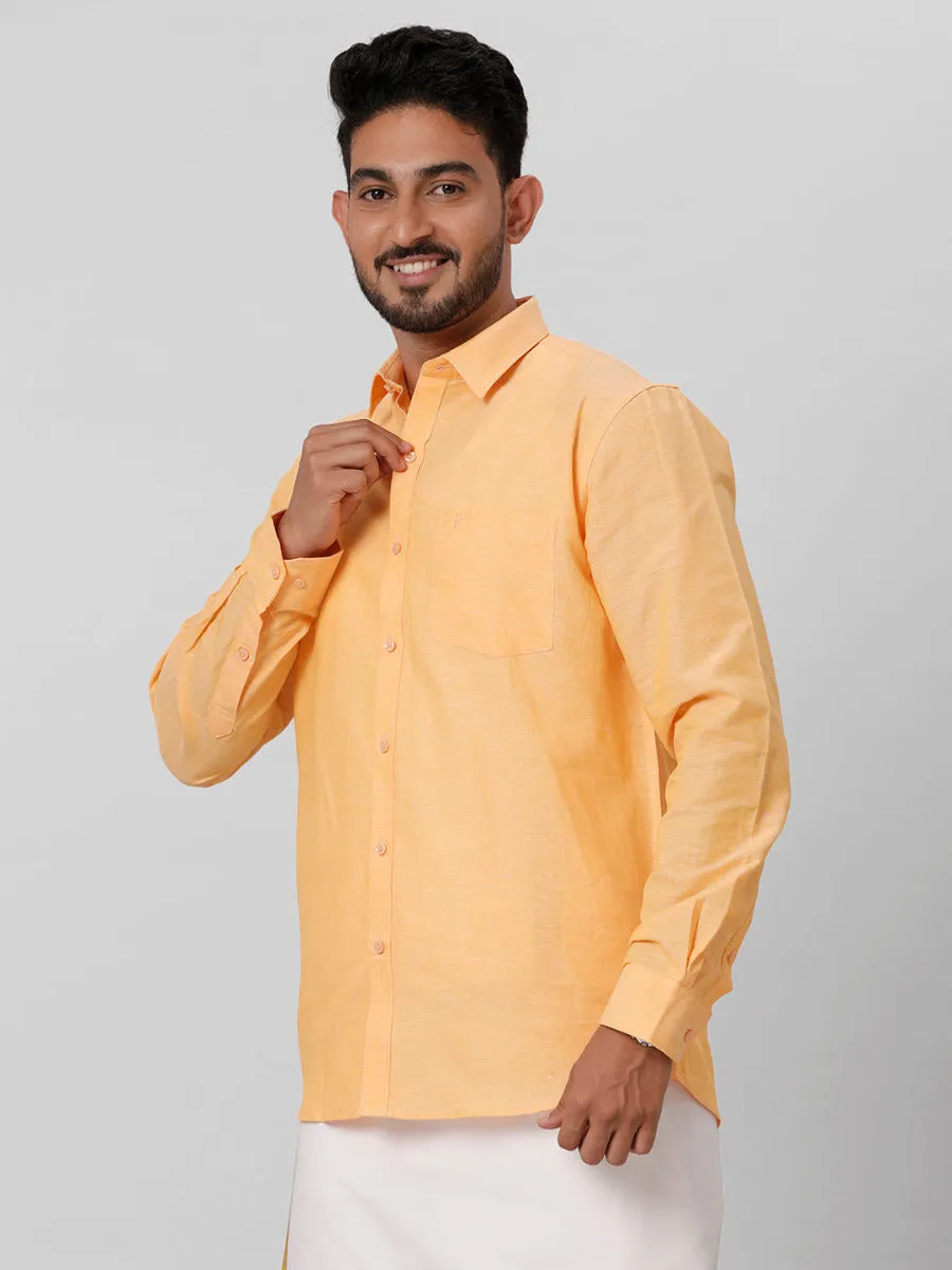 Men Linen Cotton Shirt Orange LF8