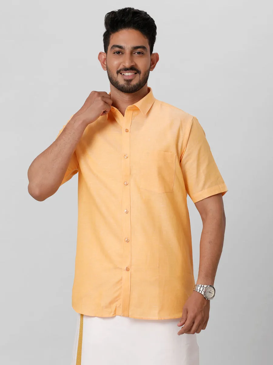 Men Linen Cotton Shirt Orange LF8