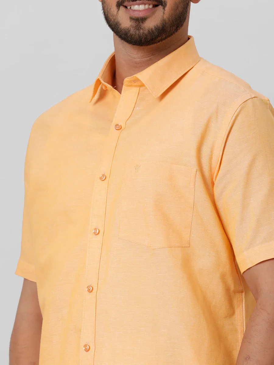 Men Linen Cotton Shirt Orange LF8