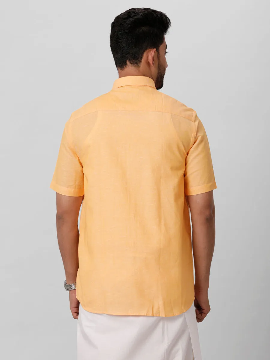 Men Linen Cotton Shirt Orange LF8