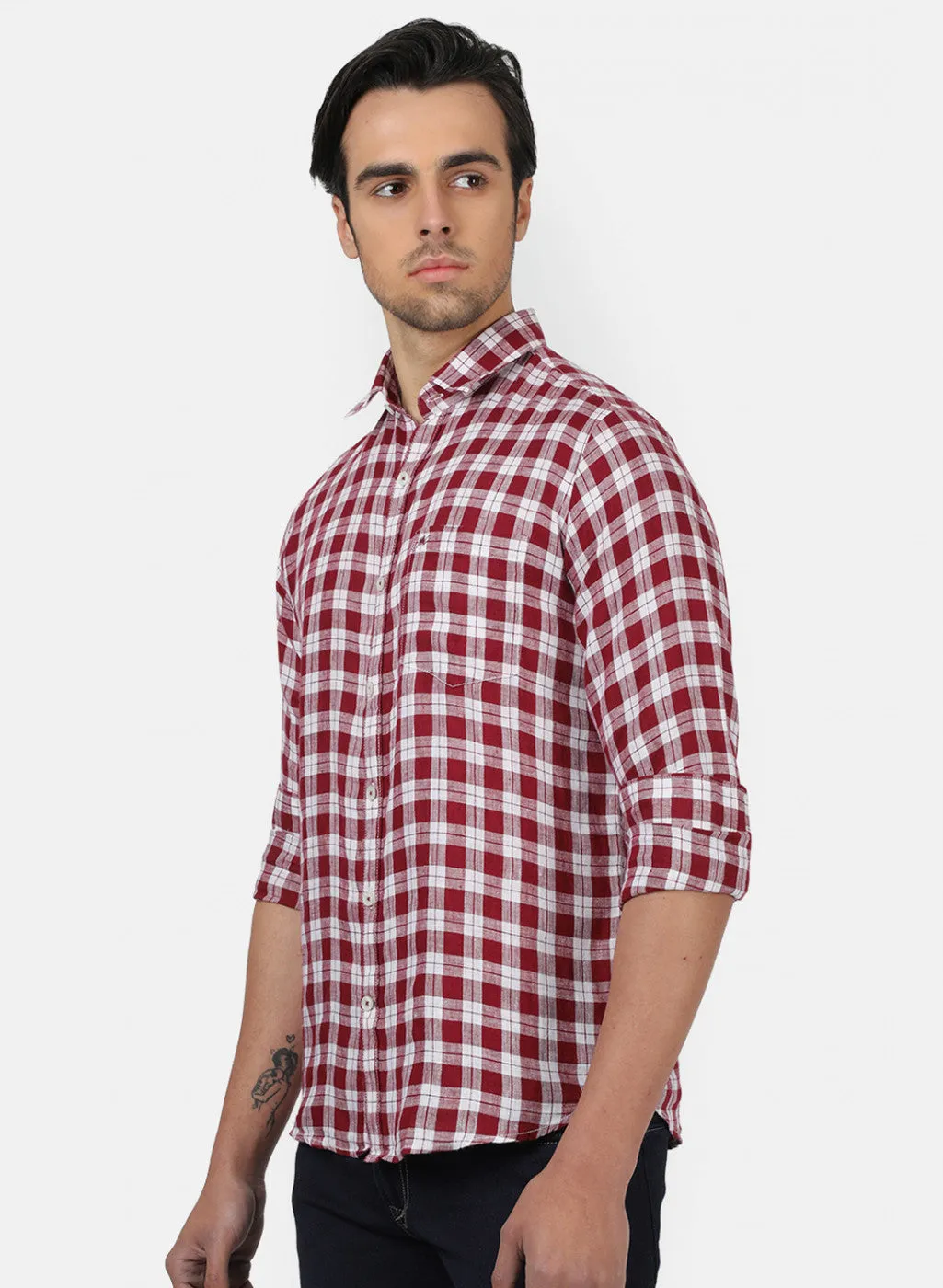 Men Maroon Check Shirts