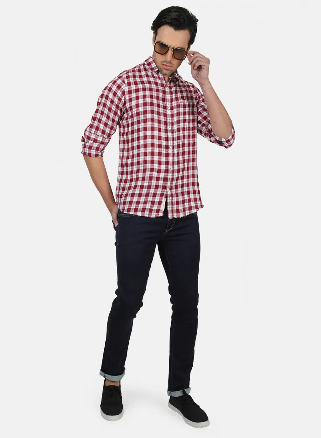 Men Maroon Check Shirts