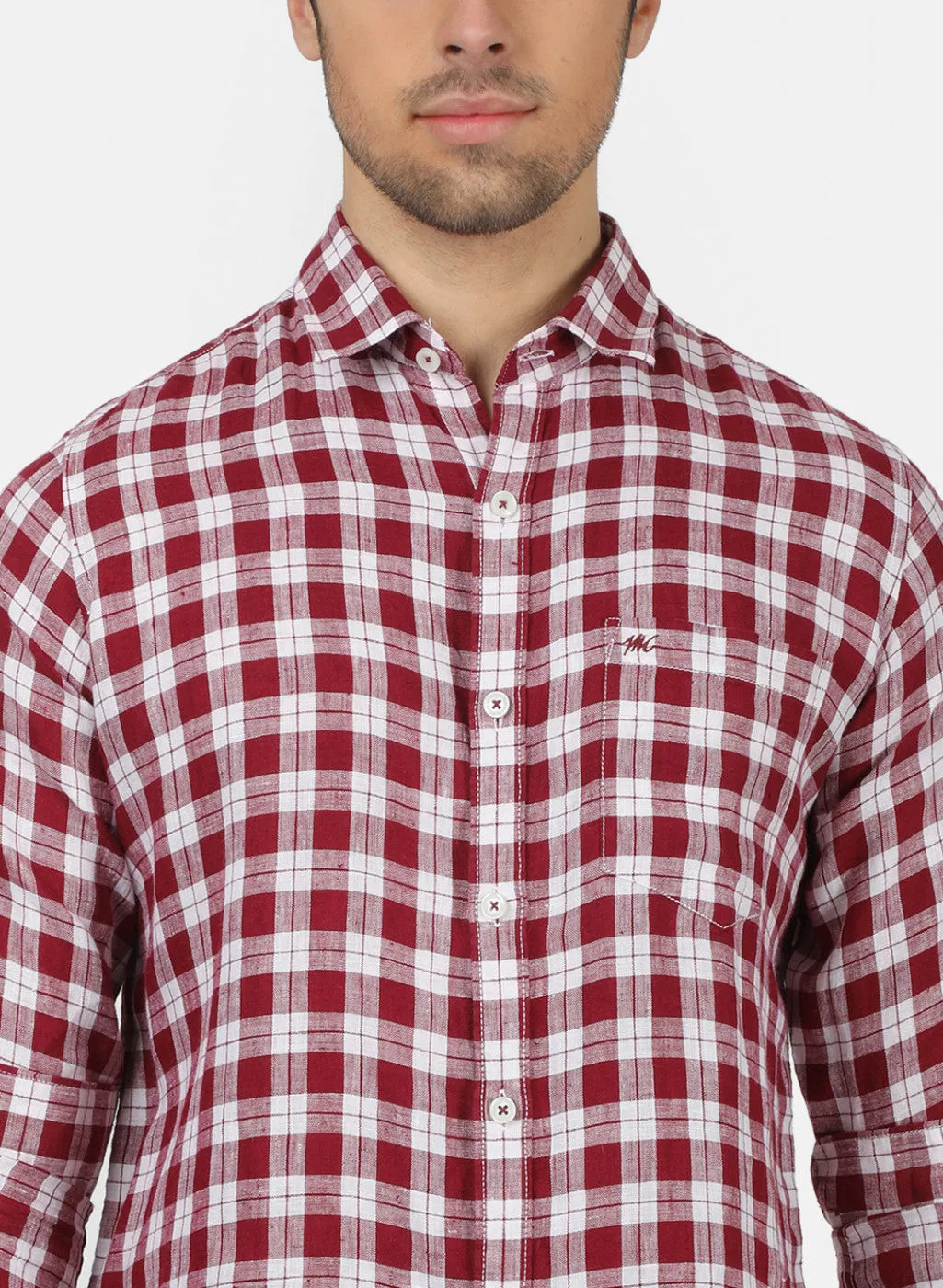 Men Maroon Check Shirts