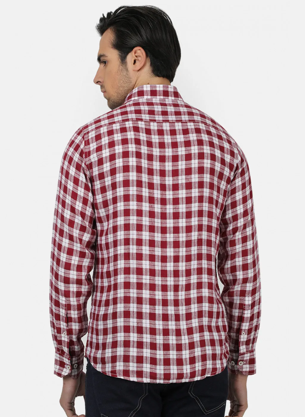 Men Maroon Check Shirts