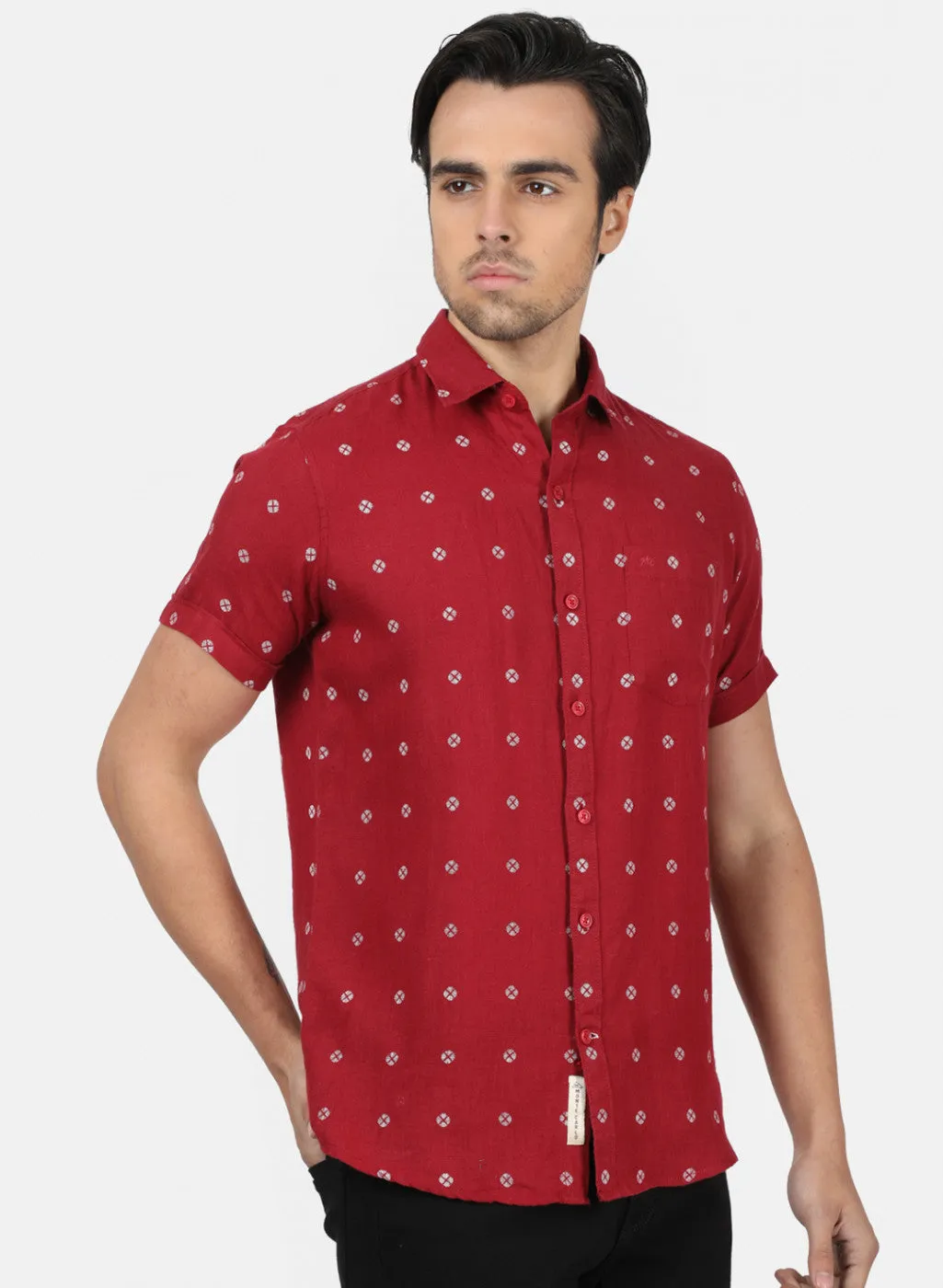 Men Maroon Printed Shirts