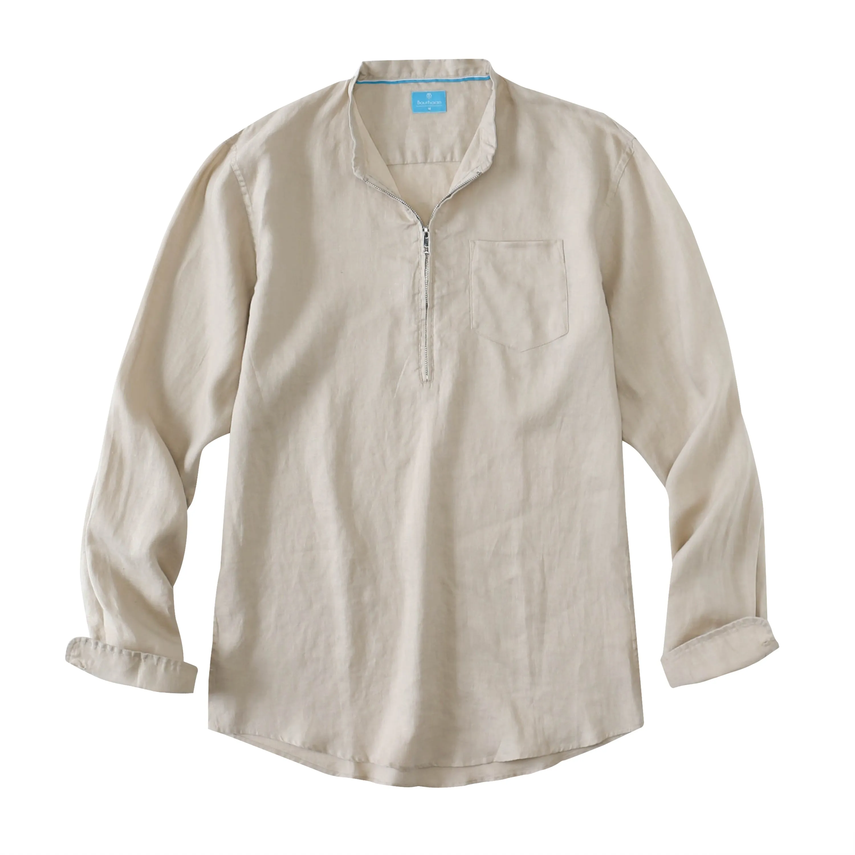 Men's 100% Linen Half-Zip Pullover Shirt