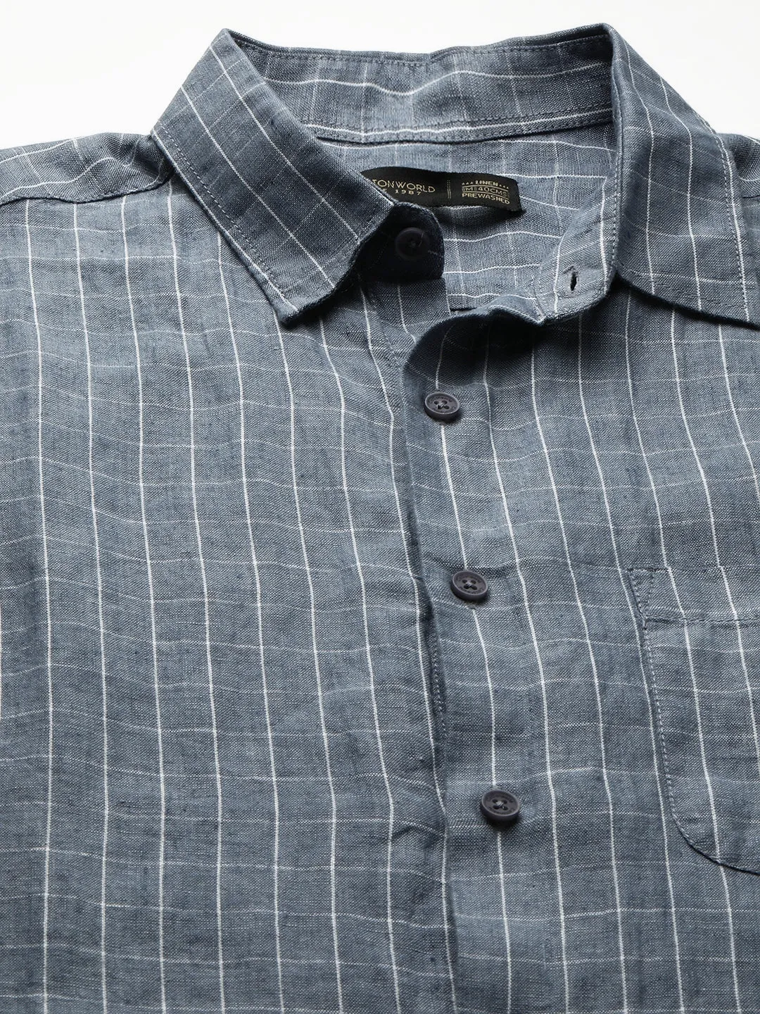 Men's 100% Linen Regular Fit Grey Checked Shirt