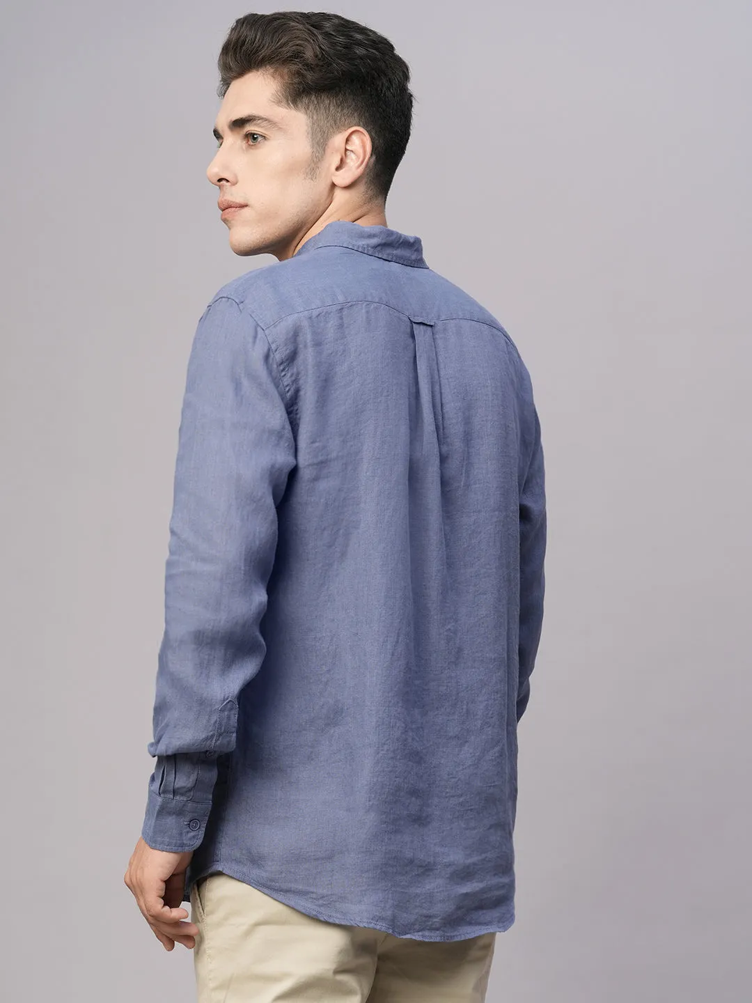 Men's Blue 100% Linen Regular Fit Shirt