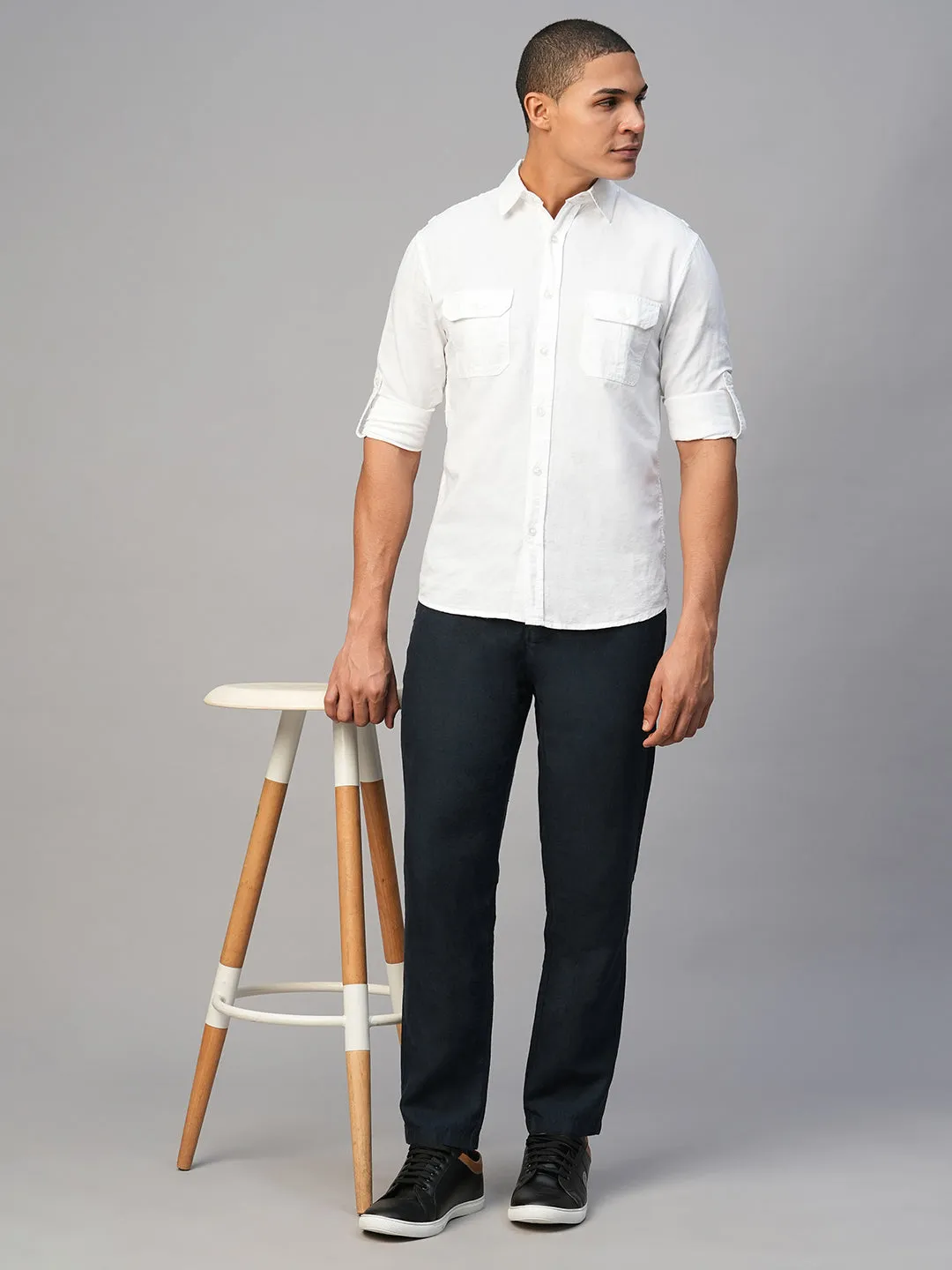 Men's White Linen Cotton Regular Fit Shirt