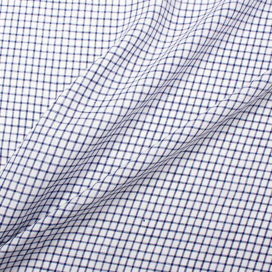 Navy Blue Graph Check Pure Linen