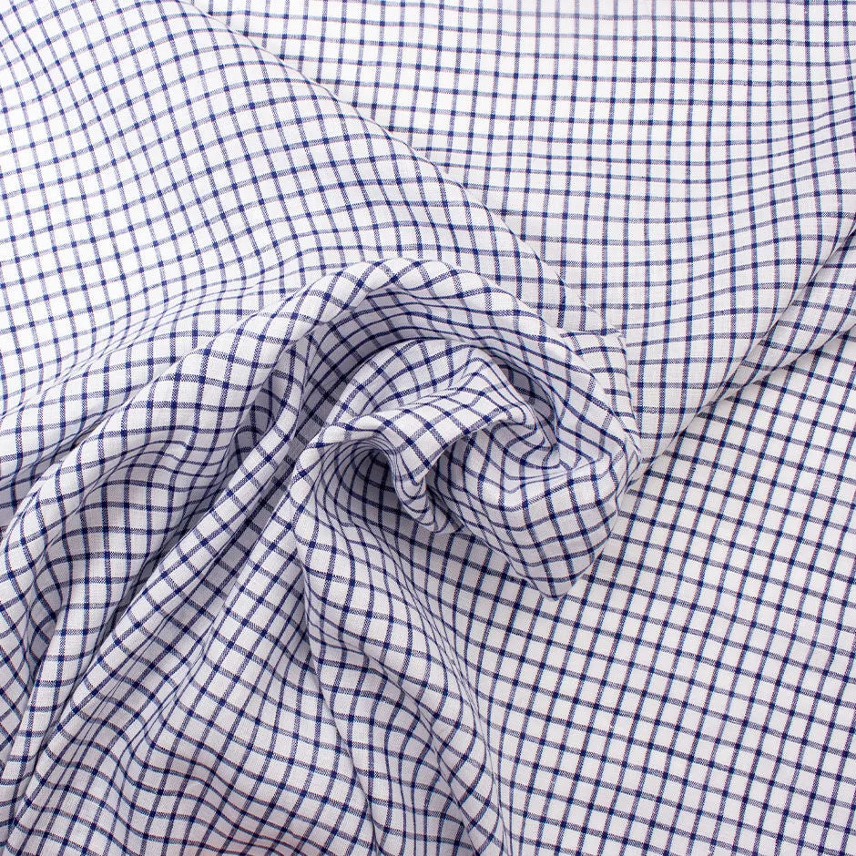 Navy Blue Graph Check Pure Linen