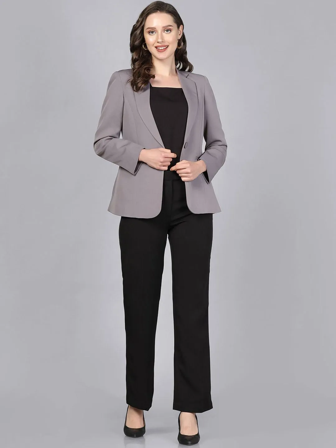 Notch Collar Stretch blazer- Grey